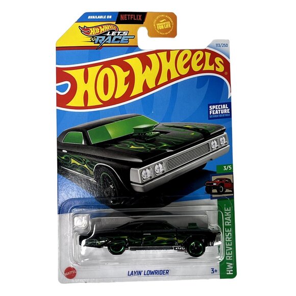 Hot Wheels Layin Lowrider Black Green Flames 2024 Diecast NOC - Picture 1 of 6